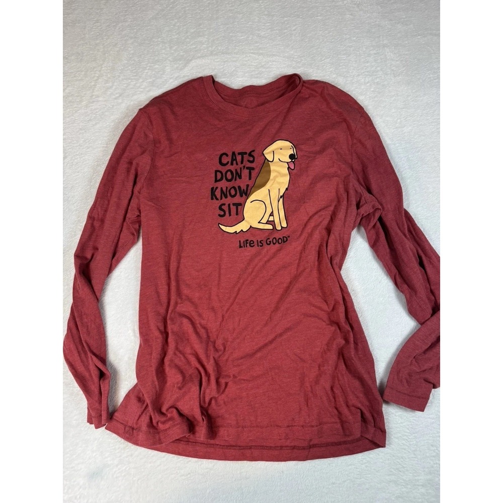 Life is Good‎ Men Long Sleeve Cool Tee Cats Don't Know Sit Red Large
